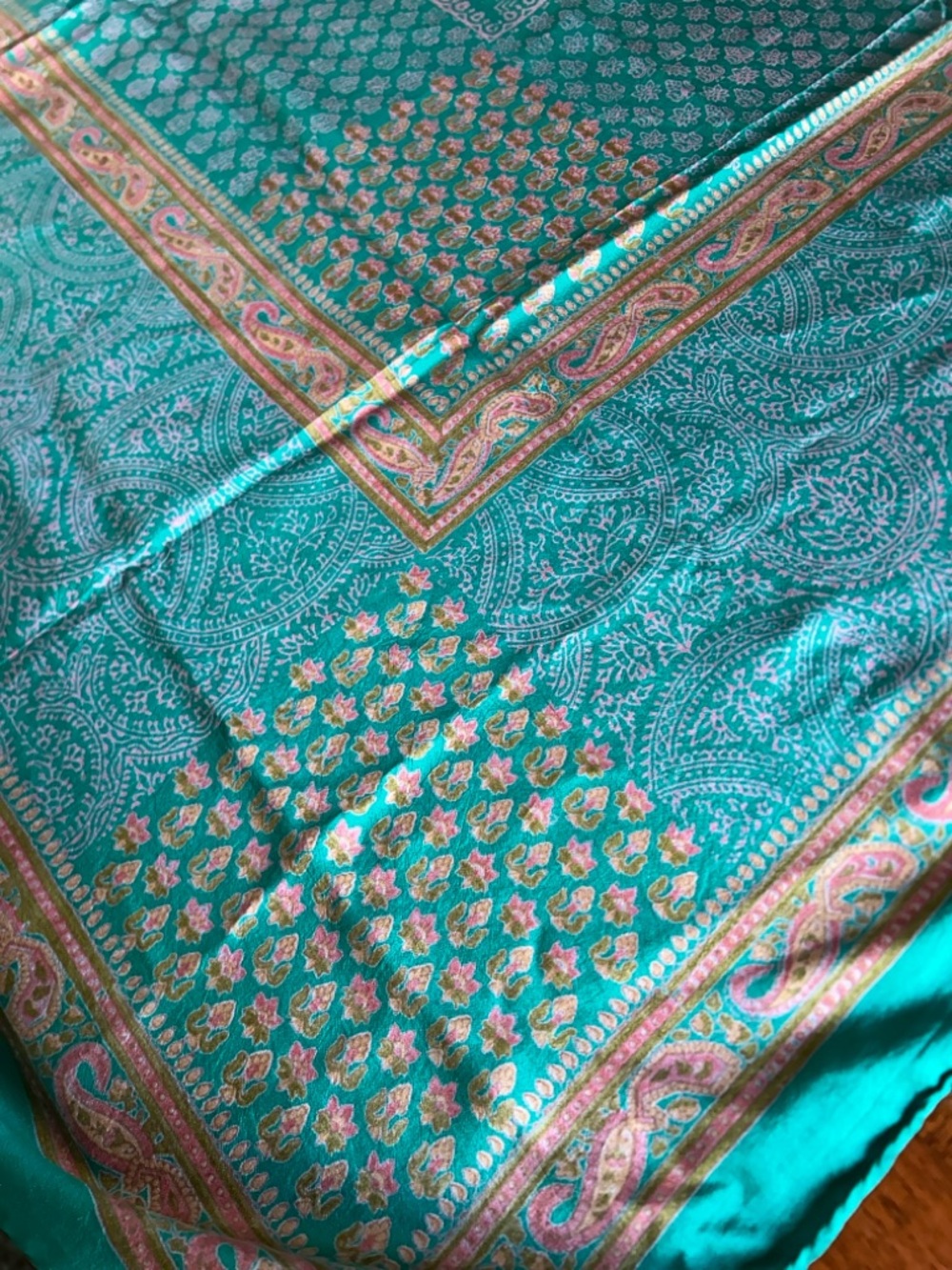 Teal Paisley Lightweight Women’s Scarf 44” x 44” - Picture 5 of 8